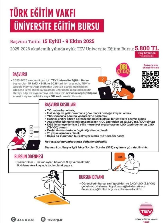 TEV (Türk Eğitim Vakfı) Üniversite Eğitim Bursu Başvuruları Başladı